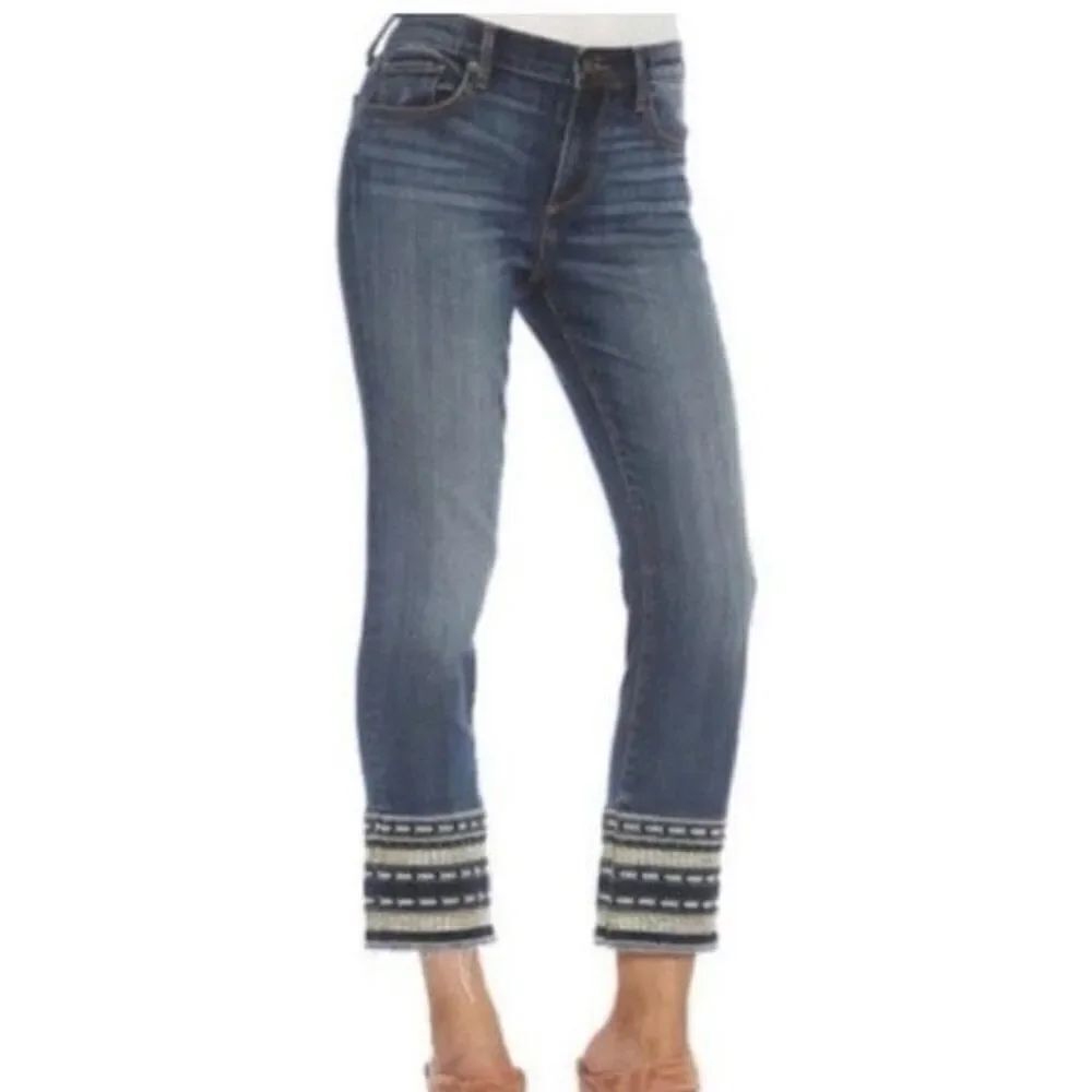 ✨Anthropologie Driftwood Colette Embroidered Crop  Dark Wash Sz 30 Jeans✨